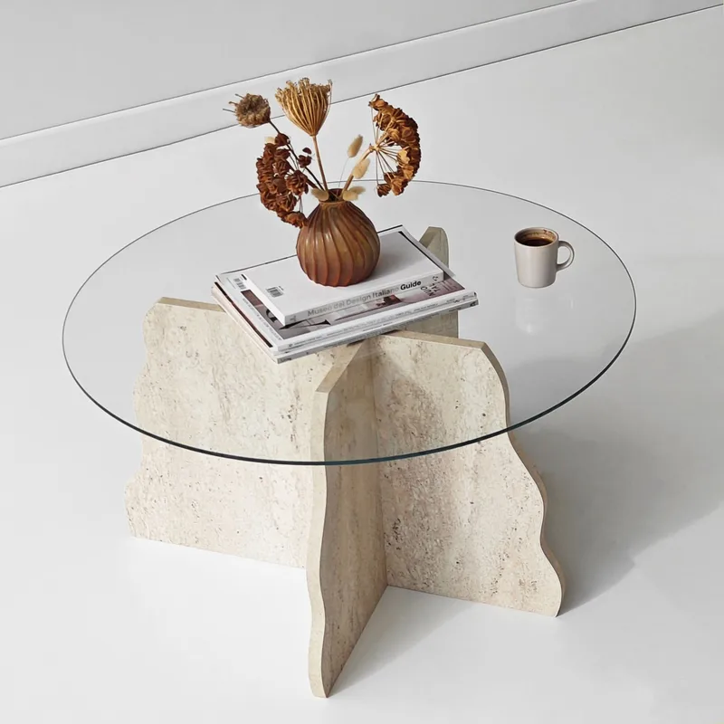 Fikret Soffbord 75 cm Rund Glas - Travertin Och Transparent - Möbler - Bord & matgrupper - Soffbord