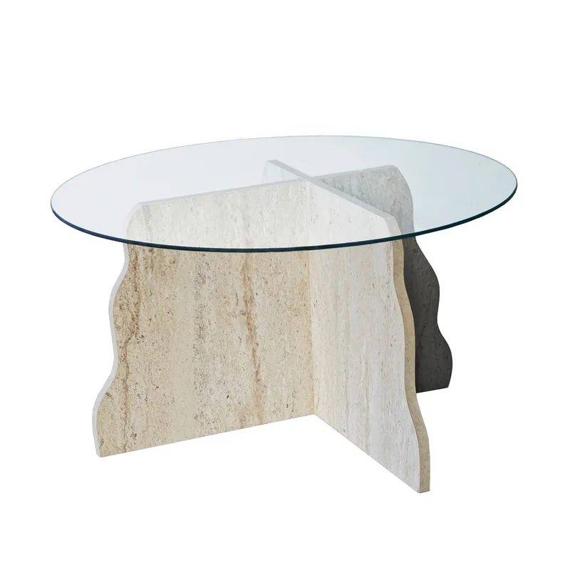 Fikret Soffbord 75 cm Rund Glas - Travertin Och Transparent - Möbler - Bord & matgrupper - Soffbord