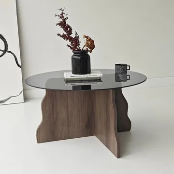 Fikret Soffbord 75 cm Rund Glas - Valnöt Och Rökt - Möbler - Bord & matgrupper - Soffbord