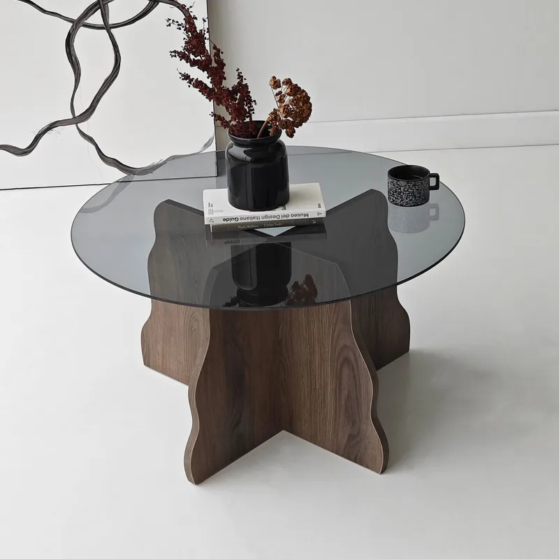 Fikret Soffbord 75 cm Rund Glas - Valnöt Och Rökt - Möbler - Bord & matgrupper - Soffbord
