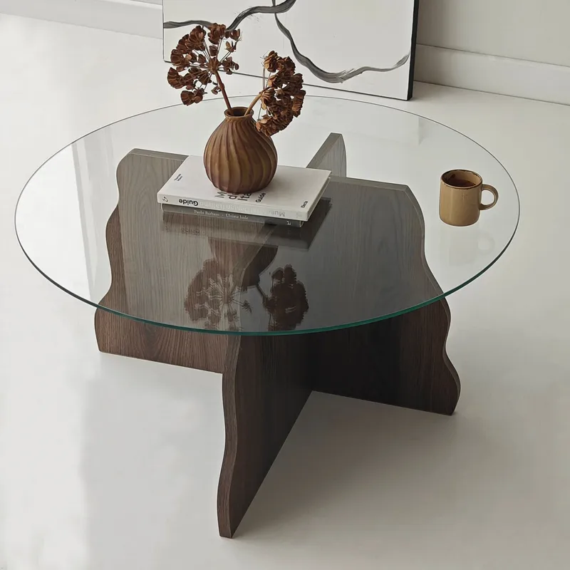 Fikret Soffbord 75 cm Rund Glas - Valnöt Och Transparent - Möbler - Bord & matgrupper - Soffbord