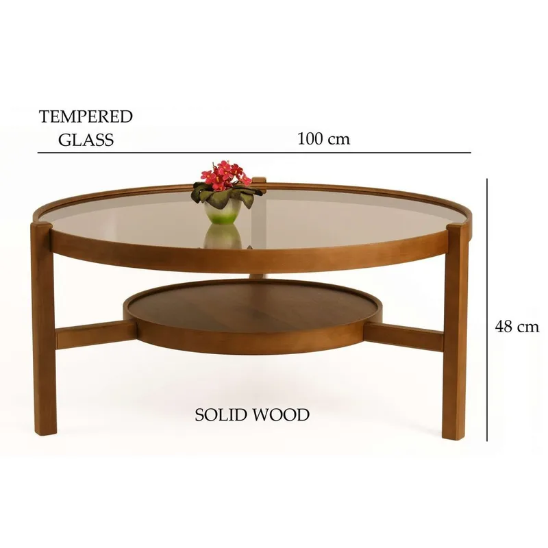 Florai 100 cm Runt Soffbord med Nedre Hylla i Glas - Brun - Möbler - Bord & matgrupper - Soffbord