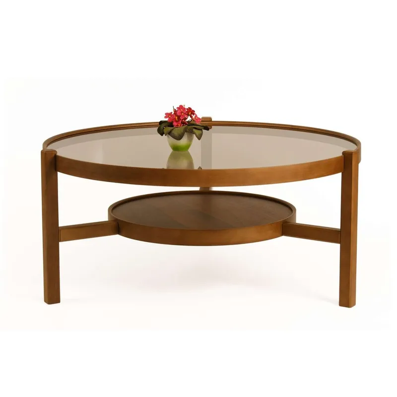 Florai 100 cm Runt Soffbord med Nedre Hylla i Glas, Brun