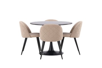 Glade Matgrupp 100 cm Rund med 4 Velvet stolar - Beige - Möbler - Bord & matgrupper - Matgrupper