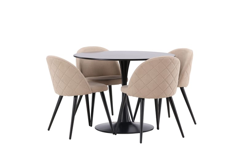 Glade Matgrupp 100 cm Rund med 4 Velvet stolar - Beige - Möbler - Bord & matgrupper - Matgrupper