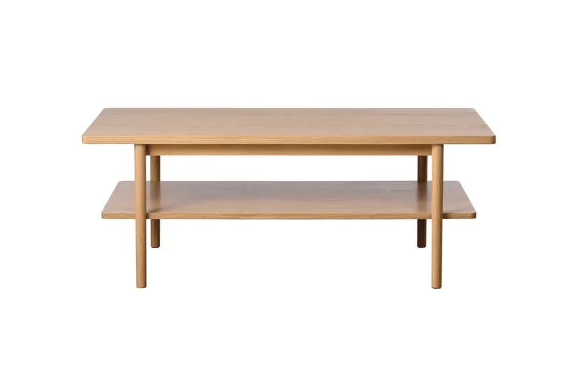 Grumio Rektangulärt Soffbord 120 cm med Hylla i Massivt Trä och Träfanér, Beige