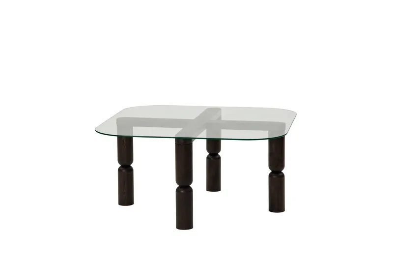 Harman Ovalt Soffbord 80 cm i Glas och Trä med Svarvade Ben, Klar
