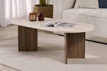 Hasina Ovalt Soffbord 119x60 cm med Travertin- och Valnötsutseende - Beige - Möbler - Bord & matgrupper - Soffbord