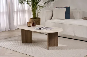 Hasina Ovalt Soffbord 119x60 cm med Travertin- och Valnötsutseende - Beige - Möbler - Bord & matgrupper - Soffbord