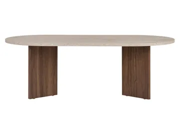 Hasina Ovalt Soffbord 119x60 cm med Travertin- och Valnötsutseende - Beige - Möbler - Bord & matgrupper - Soffbord