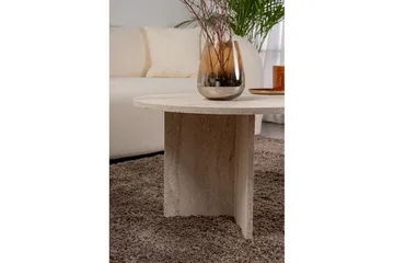 Hasina Ovalt Soffbord 119x60 cm med Travertinutseende - Vit - Möbler - Bord & matgrupper - Soffbord