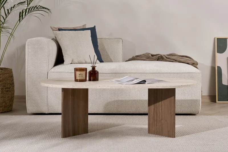 Hasina Soffbord 119 cm Oval - Travertin Och Valnöt - Möbler - Bord & matgrupper - Soffbord