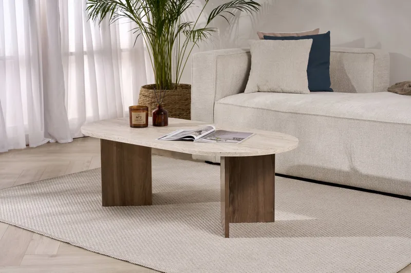 Hasina Soffbord 119 cm Oval - Travertin Och Valnöt - Möbler - Bord & matgrupper - Soffbord