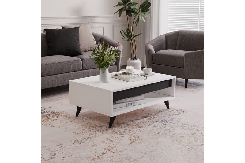 Hume Rektangulärt Soffbord 90 cm med Hyllor i Trä - Vit - Möbler - Bord & matgrupper - Soffbord