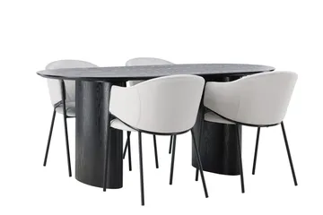 Isolde Matgrupp 180 cm Oval med 4 Evelina stolar - Svart - Möbler - Bord & matgrupper - Matgrupper