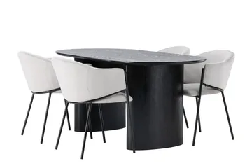 Isolde Matgrupp 180 cm Oval med 4 Evelina stolar - Svart - Möbler - Bord & matgrupper - Matgrupper