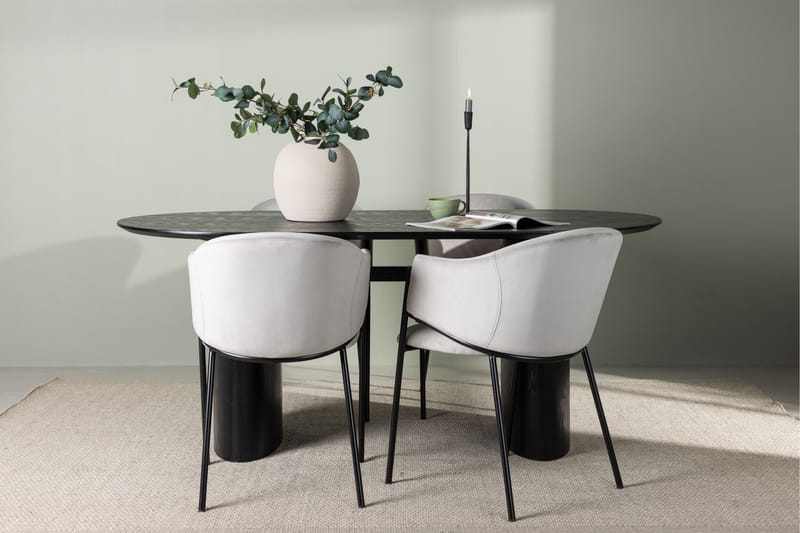 Isolde Matgrupp 180 cm Oval med 4 Evelina stolar - Svart - Möbler - Bord & matgrupper - Matgrupper