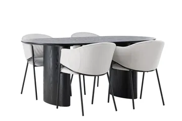 Isolde Matgrupp 180 cm Oval med 4 Evelina stolar - Svart - Möbler - Bord & matgrupper - Matgrupper