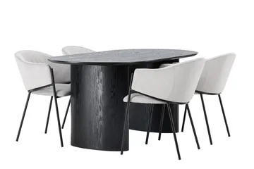 Isolde Matgrupp 180 cm Oval med 4 Evelina stolar - Svart - Möbler - Bord & matgrupper - Matgrupper