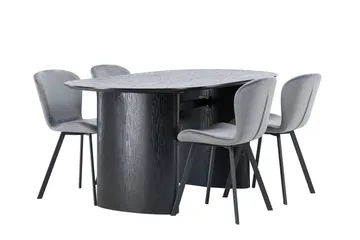Isolde Matgrupp 180 cm Oval med 4 Lilja stolar - Svart - Möbler - Bord & matgrupper - Matgrupper