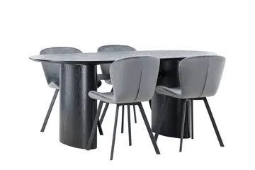Isolde Matgrupp 180 cm Oval med 4 Lilja stolar - Svart - Möbler - Bord & matgrupper - Matgrupper