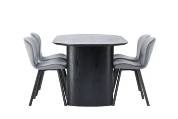 Isolde Matgrupp 180 cm Oval med 4 Lilja stolar - Svart - Möbler - Bord & matgrupper - Matgrupper