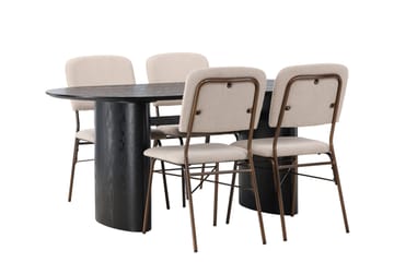 Isolde Matgrupp 180 cm Oval med 4 Seda stolar - Beige - Möbler - Bord & matgrupper - Matgrupper