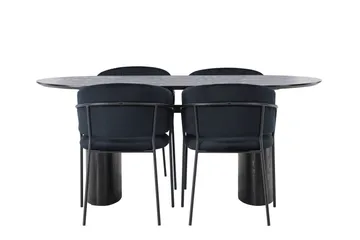Isolde Matgrupp 180 cm Oval med 4 Selma Stolar - Svart - Möbler - Bord & matgrupper - Matgrupper