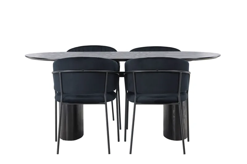 Isolde Matgrupp 180 cm Oval med 4 Selma Stolar, Svart