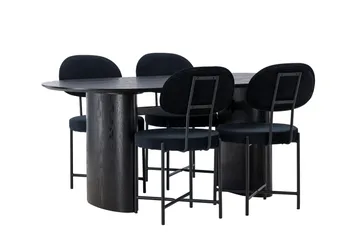 Isolde Matgrupp 180 cm Oval med 4 Stella stolar - Svart - Möbler - Bord & matgrupper - Matgrupper