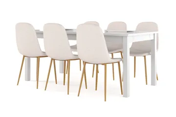 Jasmin Förlängningsbart Matbord 180 cm +  6 st Nibe stol beige med ek ben - Vit/Beige - Möbler - Bord & matgrupper - Matgrupper
