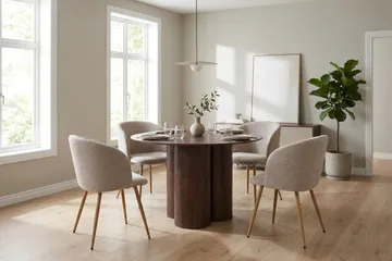 Juno Matgrupp runt 110 cm Valnöt med 4 Greya Matstolar - Valnöt - Möbler - Bord & matgrupper - Matgrupper