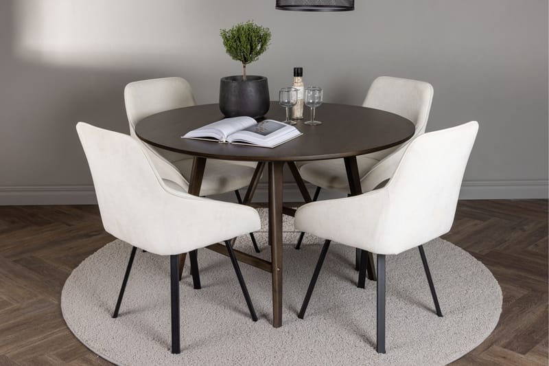 Kaseidon Matgrupp 100 cm Rund med 4 Rosie stolar - Beige - Möbler - Bord & matgrupper - Matgrupper