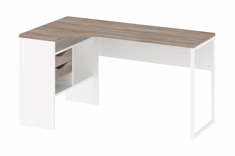 Function Plus Hörnskrivbord 145 cm med Förvaring Lådor + Hyl, Tryffel/Vit