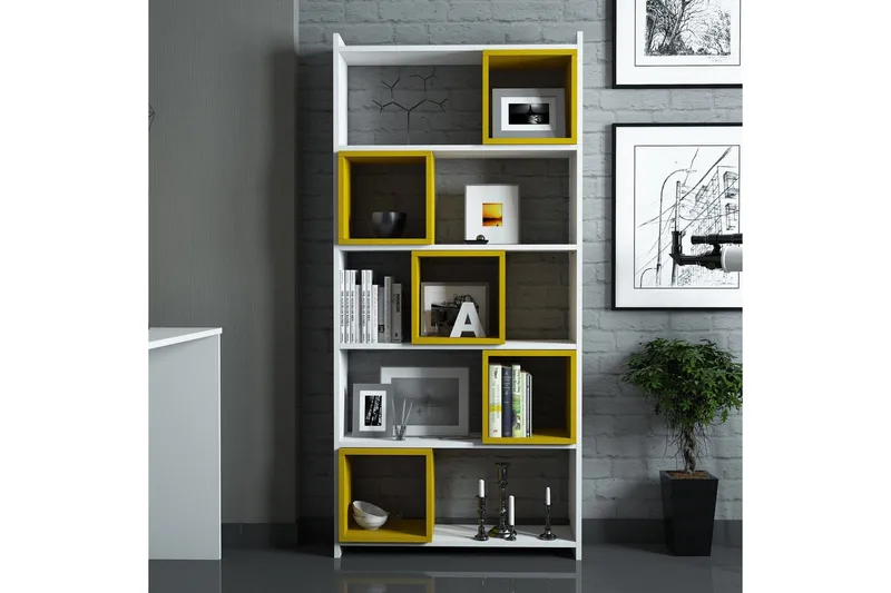 Hovdane Skrivbord 120 cm med Förvaring + Vägghylla + - Vit/Gul - Möbler - Bord & matgrupper - Kontorsbord - Skrivbord