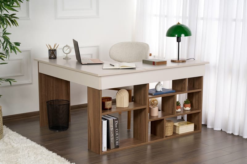 Regar Skrivbord 130x72x120 cm - Cashmere och Walnut - Möbler - Bord & matgrupper - Kontorsbord - Skrivbord - Hörnskrivbord