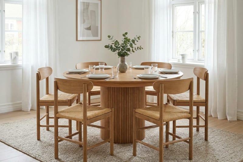 Kopparbo Matgrupp Förlängningsbart runt 140-220 cm Ek med 6 Malte Matstolar - Möbler - Bord & matgrupper - Matgrupper
