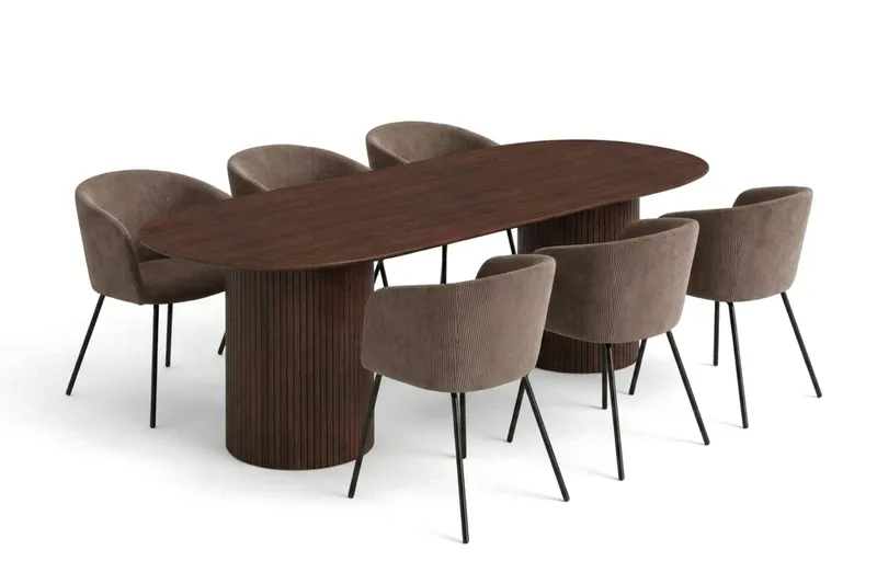 Kopparbo Matgrupp oval 220 cm Valnöt med 6 Berit Matstolar, Valnöt