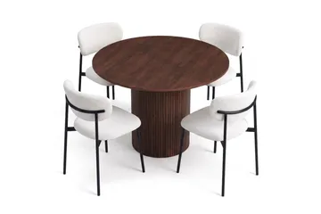 Kopparbo Matgrupp runt 110 cm Valnöt med 4 Lucy Matstolar - Valnöt/Vit - Möbler - Bord & matgrupper - Matgrupper