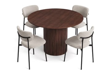 Kopparbo Rund Matgrupp 110 cm – Matbord med 4 Lucy Matstolar i Trä med Valnötsutseende - Brun - Möbler - Bord & matgrupper - Matgrupper