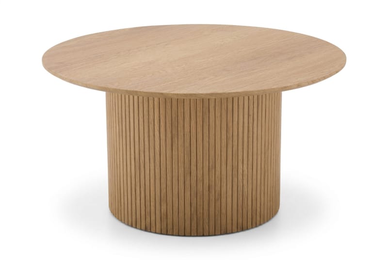 Kopparbo Runt Soffbord 85 cm med Trä- och Ekutseende, Ribbad Pelarfot och Tunn Bordsskiva - Natur - Möbler - Bord & matgrupper - Soffbord