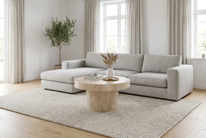 Kopparbo Soffbord Rund 85 cm tjock bordsskiva - Travertin - Möbler - Bord & matgrupper - Soffbord