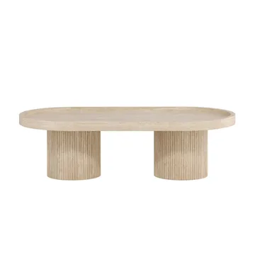 Krille Ovalt Soffbord i Sten med Räfflade Pelarben - Beige - Möbler - Bord & matgrupper - Soffbord