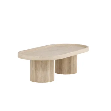 Krille Ovalt Soffbord i Sten med Räfflade Pelarben - Beige - Möbler - Bord & matgrupper - Soffbord