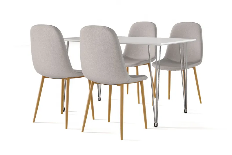 Kronblom Matbord 120 cm +  4 st Nibe stol grå med ek ben - Vit/Grå - Möbler - Bord & matgrupper - Matgrupper