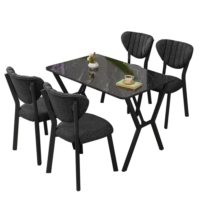 Krylor Matgrupp Bord 110 cm + 4 Stolar, Antracit/Svart