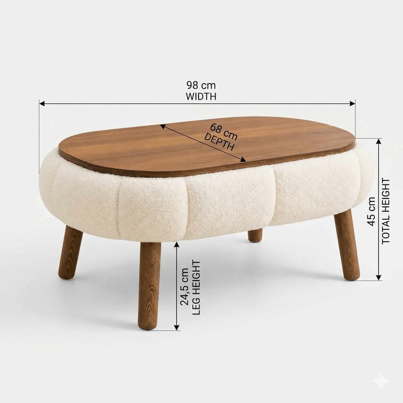 Kundu Bubbligt Ovalt Soffbord i Tyg - Krämvit - Möbler - Bord & matgrupper - Soffbord