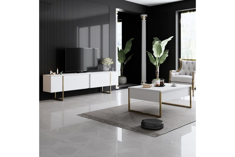 Luxe Soffbord 90x40 cm Vit/Guld - Hanah Home - Möbler - Bord & matgrupper - Soffbord