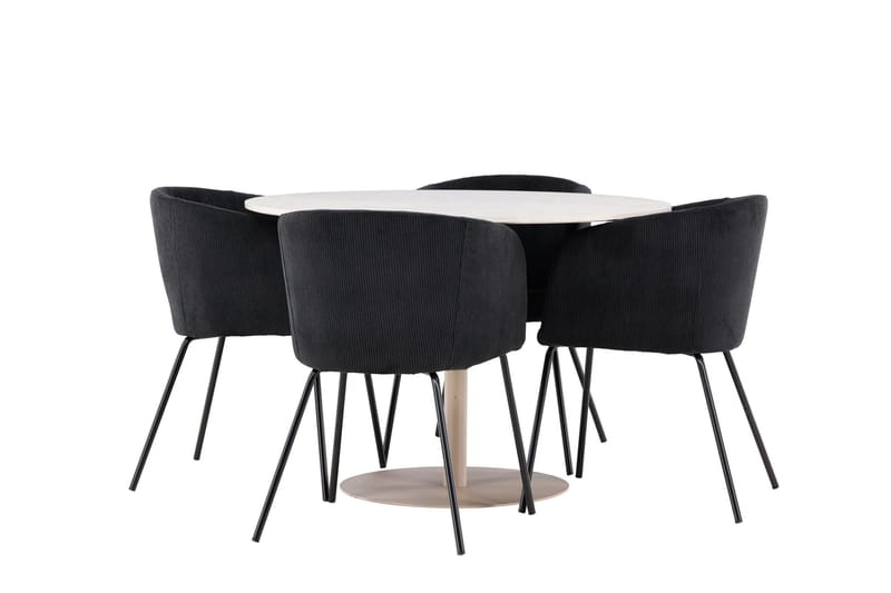 Lycke Matgrupp 110 cm Rund med 4 Berit stolar - Beige/Svart - Möbler - Bord & matgrupper - Matgrupper