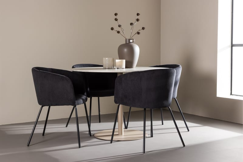 Lycke Matgrupp 110 cm Rund med 4 Berit stolar - Beige/Svart - Möbler - Bord & matgrupper - Matgrupper